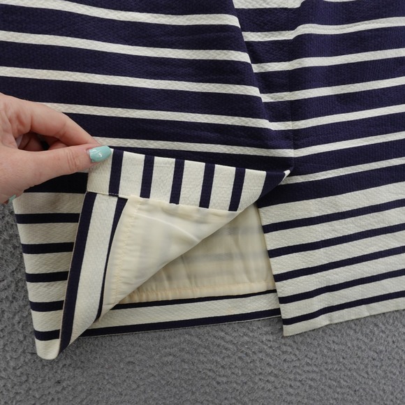 J Crew No 2 Pencil Skirt Size 6 Navy Blue Ivory Stripe Womens Career Preppy - Picture 9 of 13